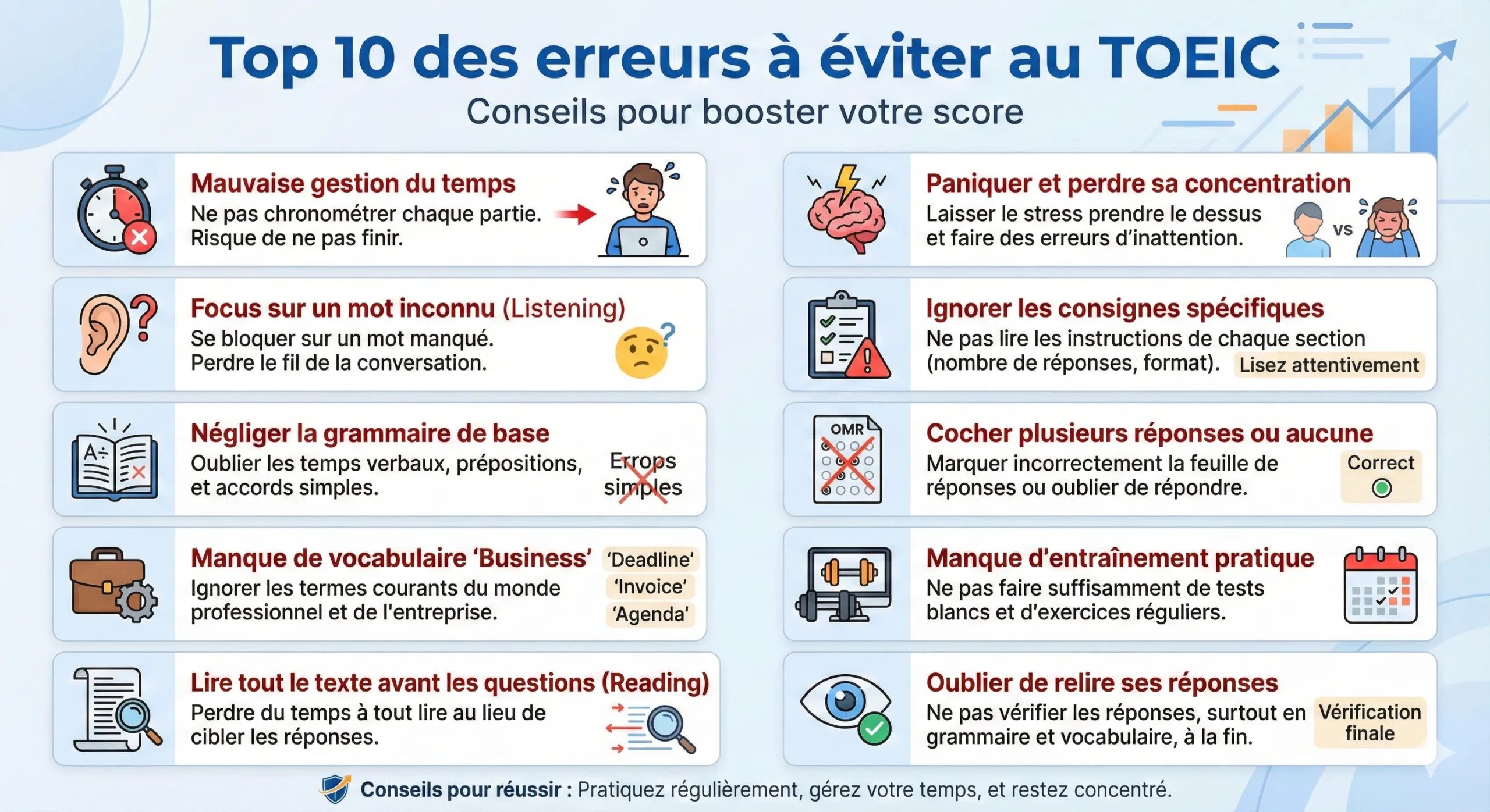 Top 10 des erreurs à éviter au TOEIC
