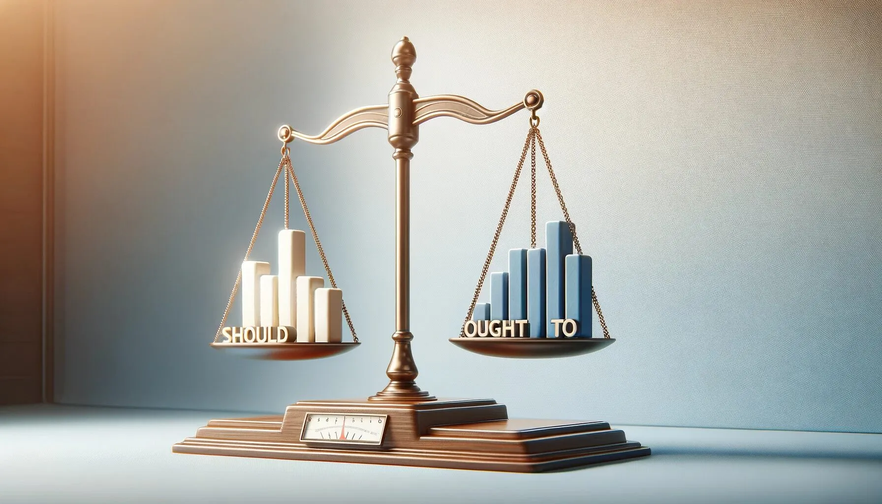 Illustration numérique d'une balance montrant la différence de force entre 'Should' et 'Ought to'.