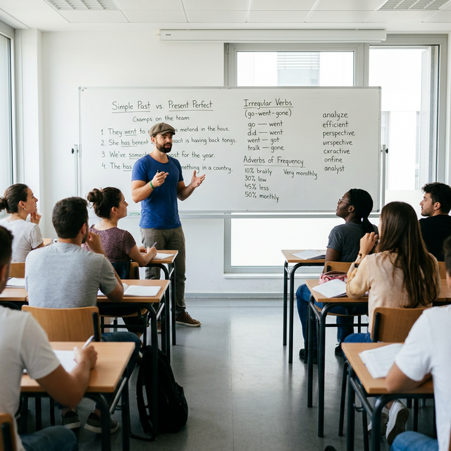 Tom enseignant en classe avec des élèves