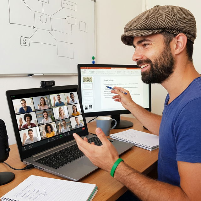 Tom donnant un cours en ligne