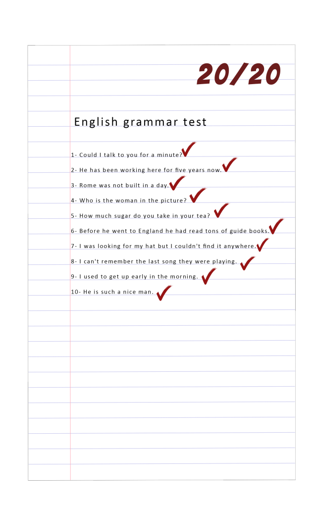 Anglais pour les collègiens 3 test d'anglais 20 sur 20