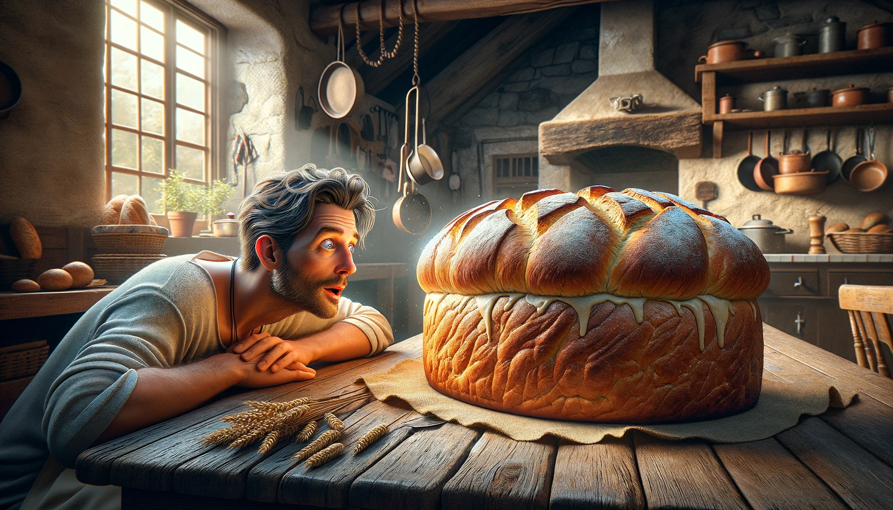 15 manières de dire "regarder" en anglais 3 DALL·E 2024 02 10 07.50.26 Craft a hyper realistic illustration capturing a moment of simple yet profound delight. A man his eyes wide with amazement and a hint of hunger star